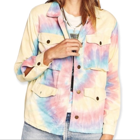DAYDREAMER Tie Dye Jacket Snow Cone Denim White Rainbow Swirl Patch Pockets - Picture 3 of 11